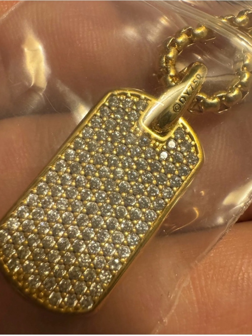 Gold David Yurman Pavé Diamond Dog Tag Pendant - 14k